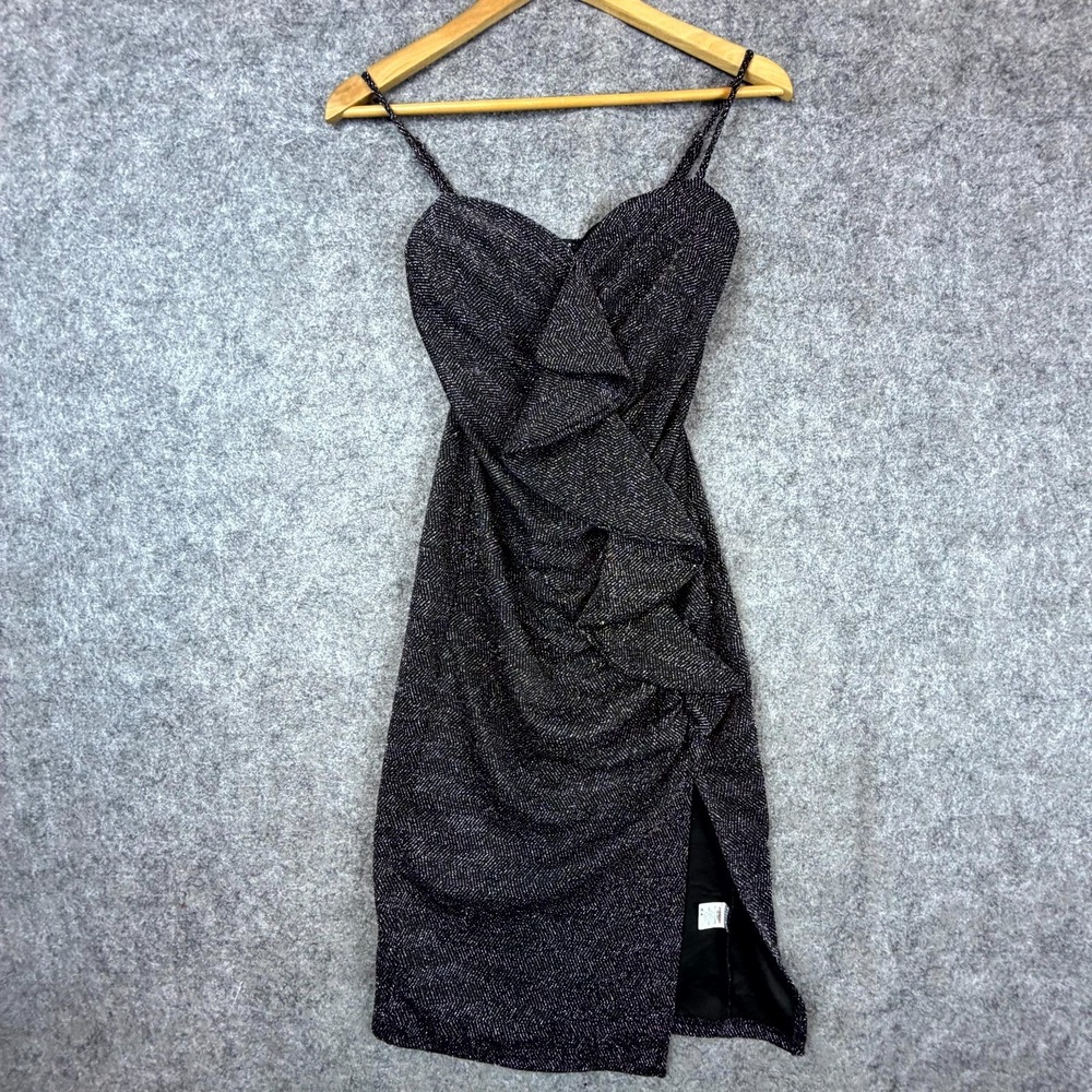 Haute Monde Bling Mini‎ Dress Womens Small Black Shimmer Ruffle NYE HOCO Party